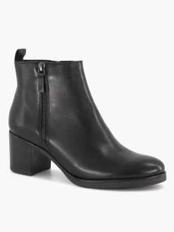 5th Avenue Zwarte Leren Enkellaars Hak-Dames Enkellaarzen & Boots