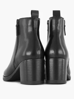 5th Avenue Zwarte Leren Enkellaars Hak-Dames Enkellaarzen & Boots