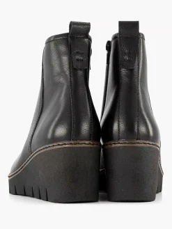 5th Avenue Zwarte Leren Enkellaars Sleehak-Dames Enkellaarzen & Boots