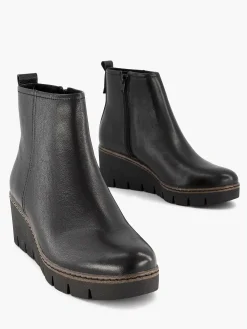 5th Avenue Zwarte Leren Enkellaars Sleehak-Dames Enkellaarzen & Boots