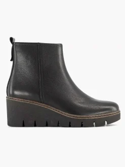 5th Avenue Zwarte Leren Enkellaars Sleehak-Dames Enkellaarzen & Boots