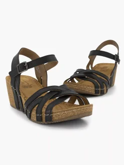 Easy Street Zwarte Leren Sandalen Sleehak-Dames Sandalen