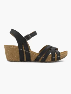 Easy Street Zwarte Leren Sandalen Sleehak-Dames Sandalen