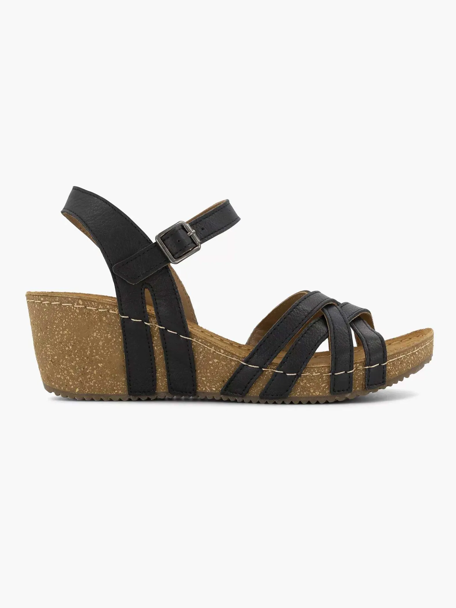 Easy Street Zwarte Leren Sandalen Sleehak-Dames Sandalen
