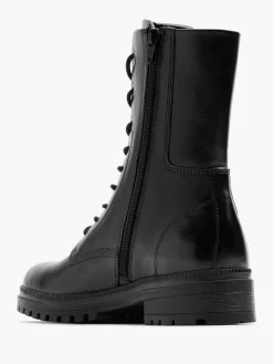 5th Avenue Zwarte Leren Veterboot-Dames Enkellaarzen & Boots