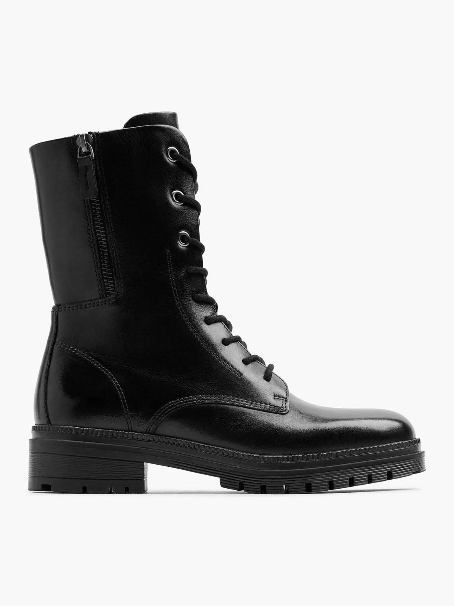 5th Avenue Zwarte Leren Veterboot-Dames Enkellaarzen & Boots
