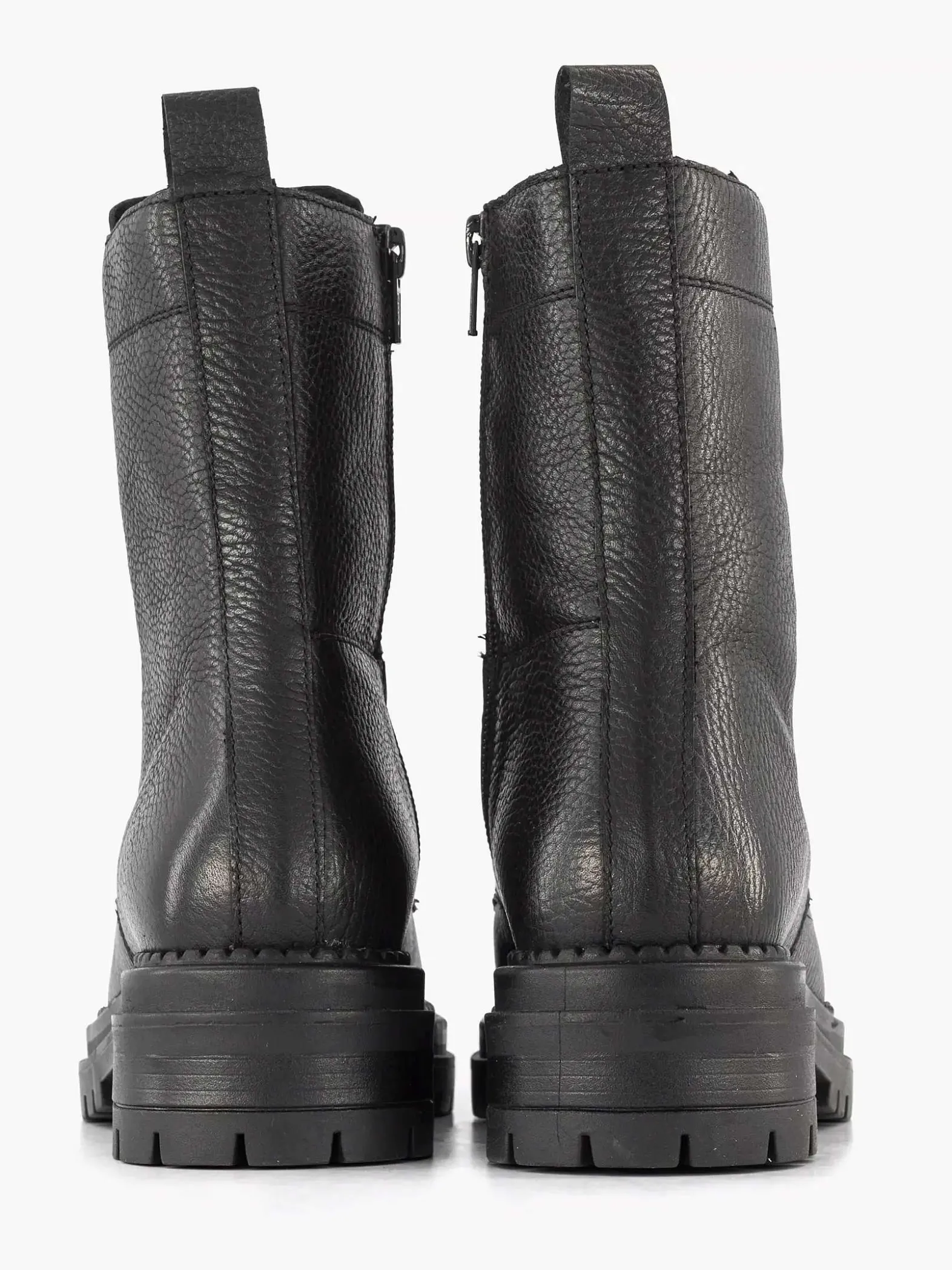 5th Avenue Zwarte Leren Veterboot-Dames Enkellaarzen & Boots