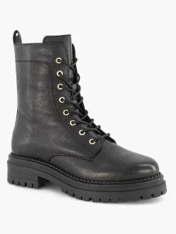 5th Avenue Zwarte Leren Veterboot-Dames Enkellaarzen & Boots