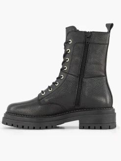 5th Avenue Zwarte Leren Veterboot-Dames Enkellaarzen & Boots
