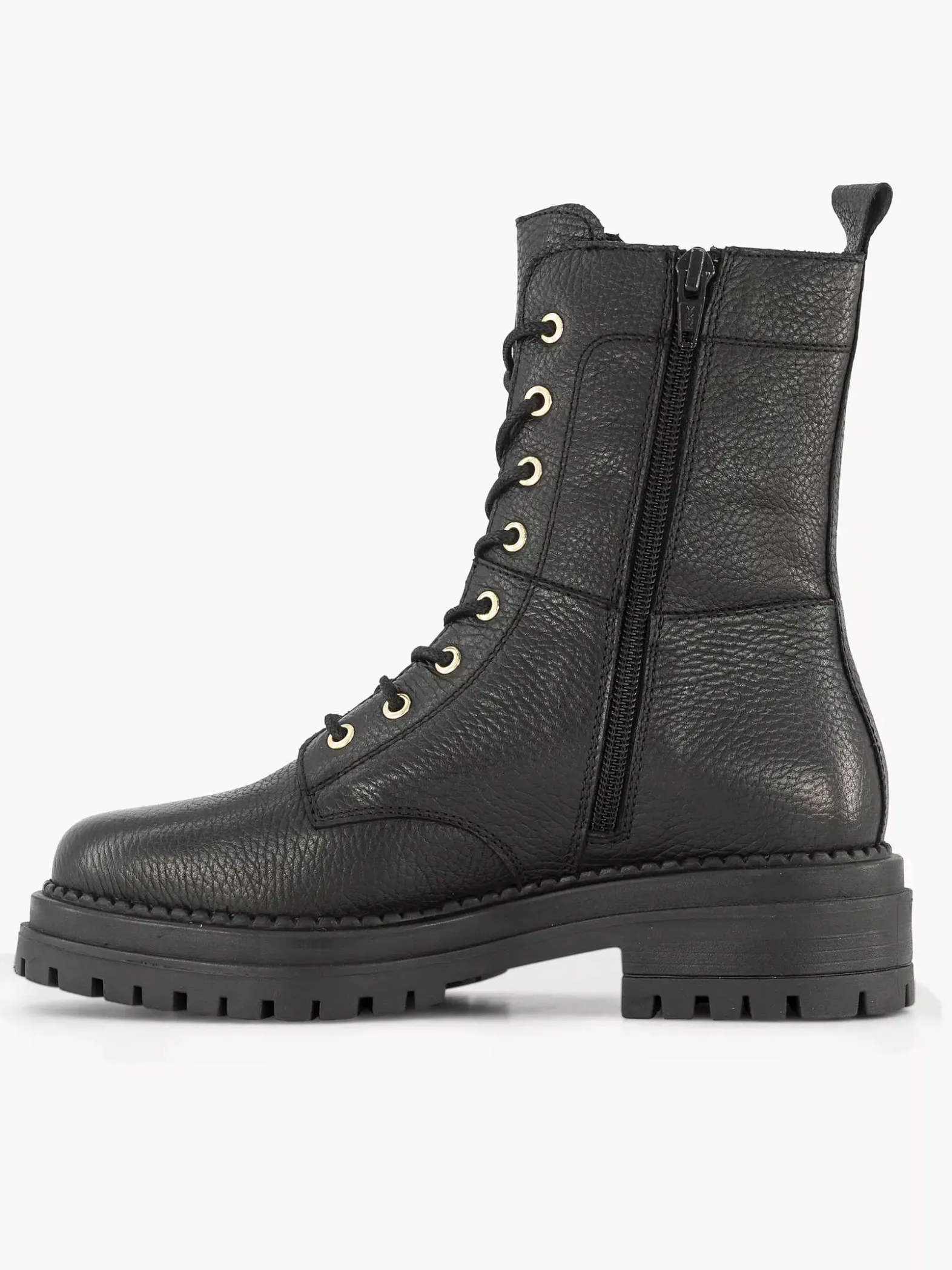 5th Avenue Zwarte Leren Veterboot-Dames Enkellaarzen & Boots