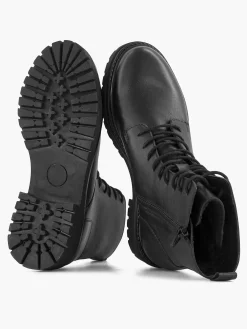 5th Avenue Zwarte Leren Veterboot-Dames Enkellaarzen & Boots