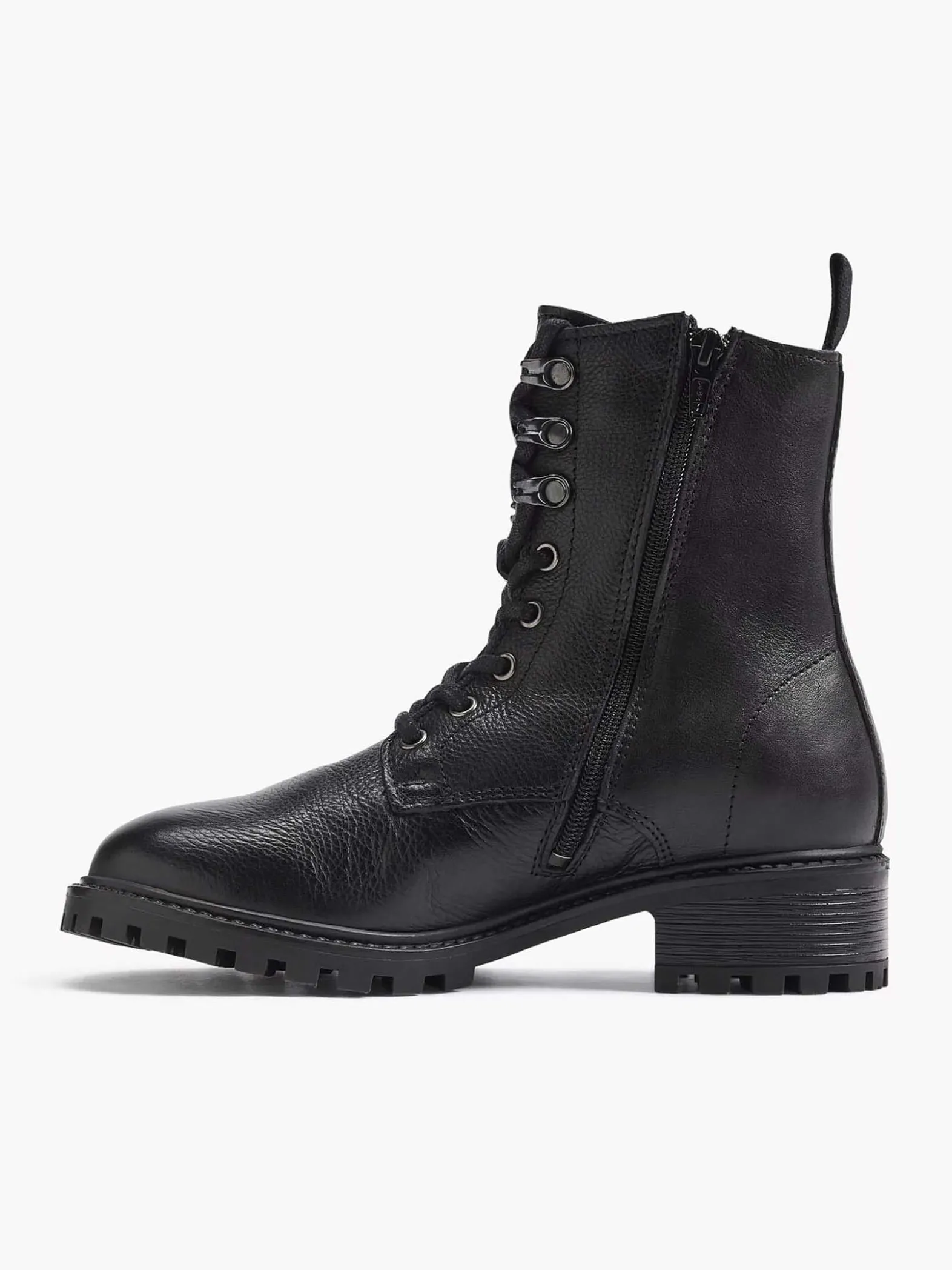 5th Avenue Zwarte Leren Veterboot-Dames Enkellaarzen & Boots