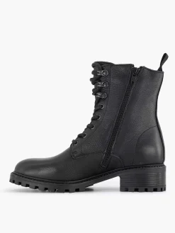 5th Avenue Zwarte Leren Veterboot-Dames Enkellaarzen & Boots