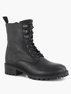 5th Avenue Zwarte Leren Veterboot-Dames Enkellaarzen & Boots