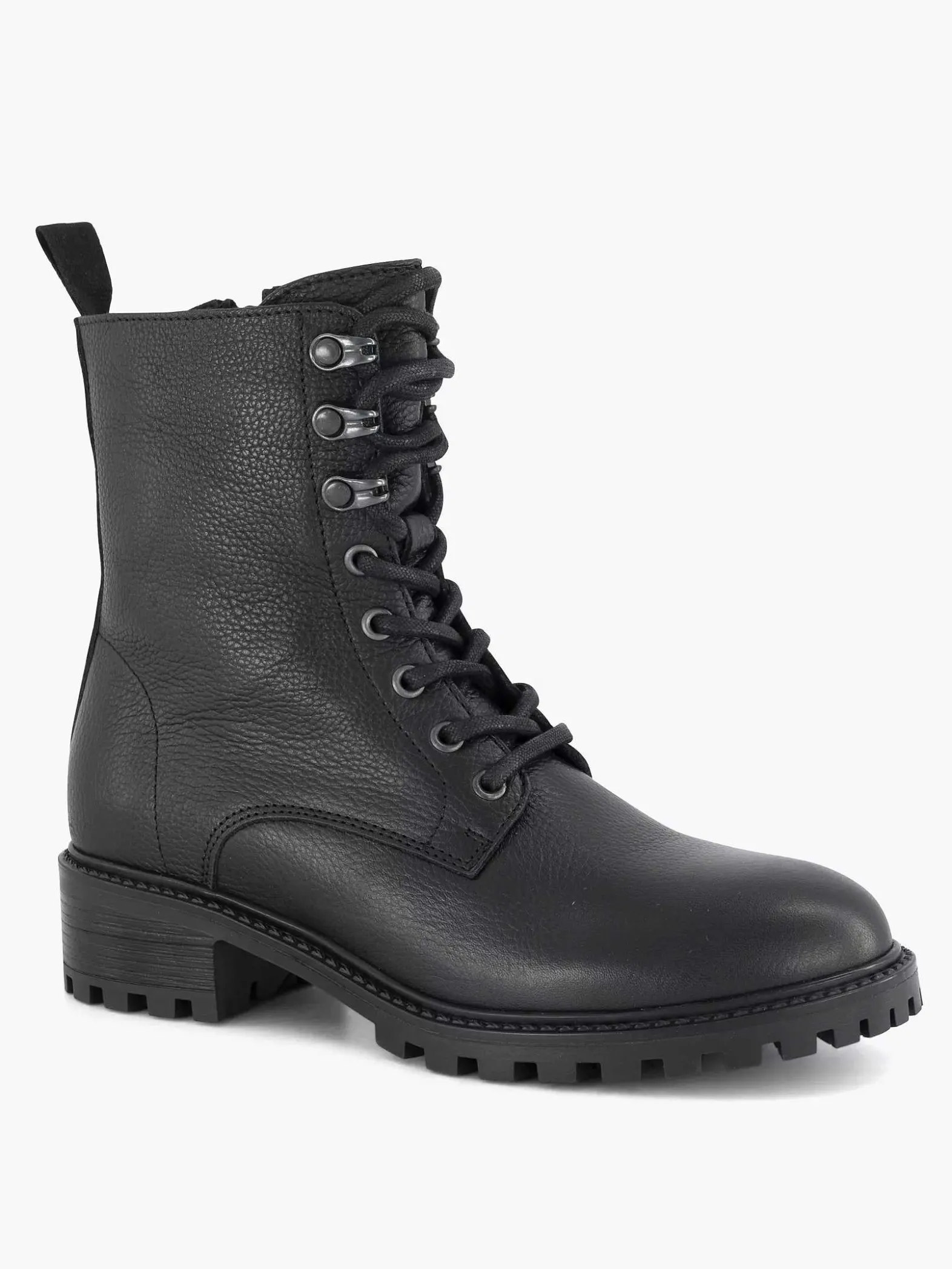 5th Avenue Zwarte Leren Veterboot-Dames Enkellaarzen & Boots