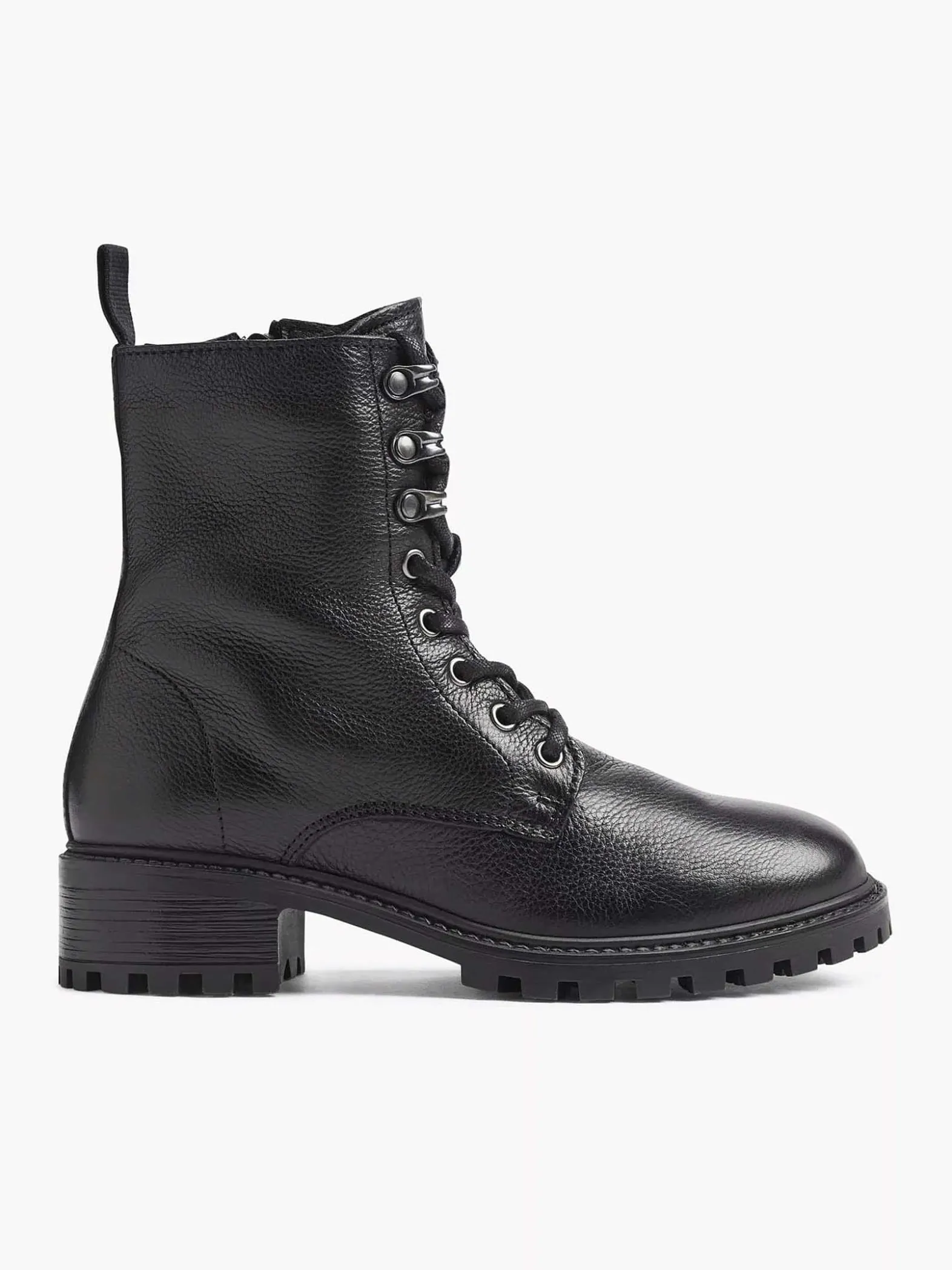 5th Avenue Zwarte Leren Veterboot-Dames Enkellaarzen & Boots