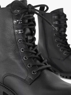 5th Avenue Zwarte Leren Veterboot-Dames Enkellaarzen & Boots
