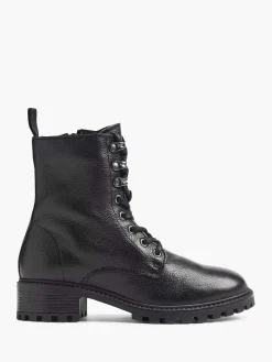 5th Avenue Zwarte Leren Veterboot-Dames Enkellaarzen & Boots
