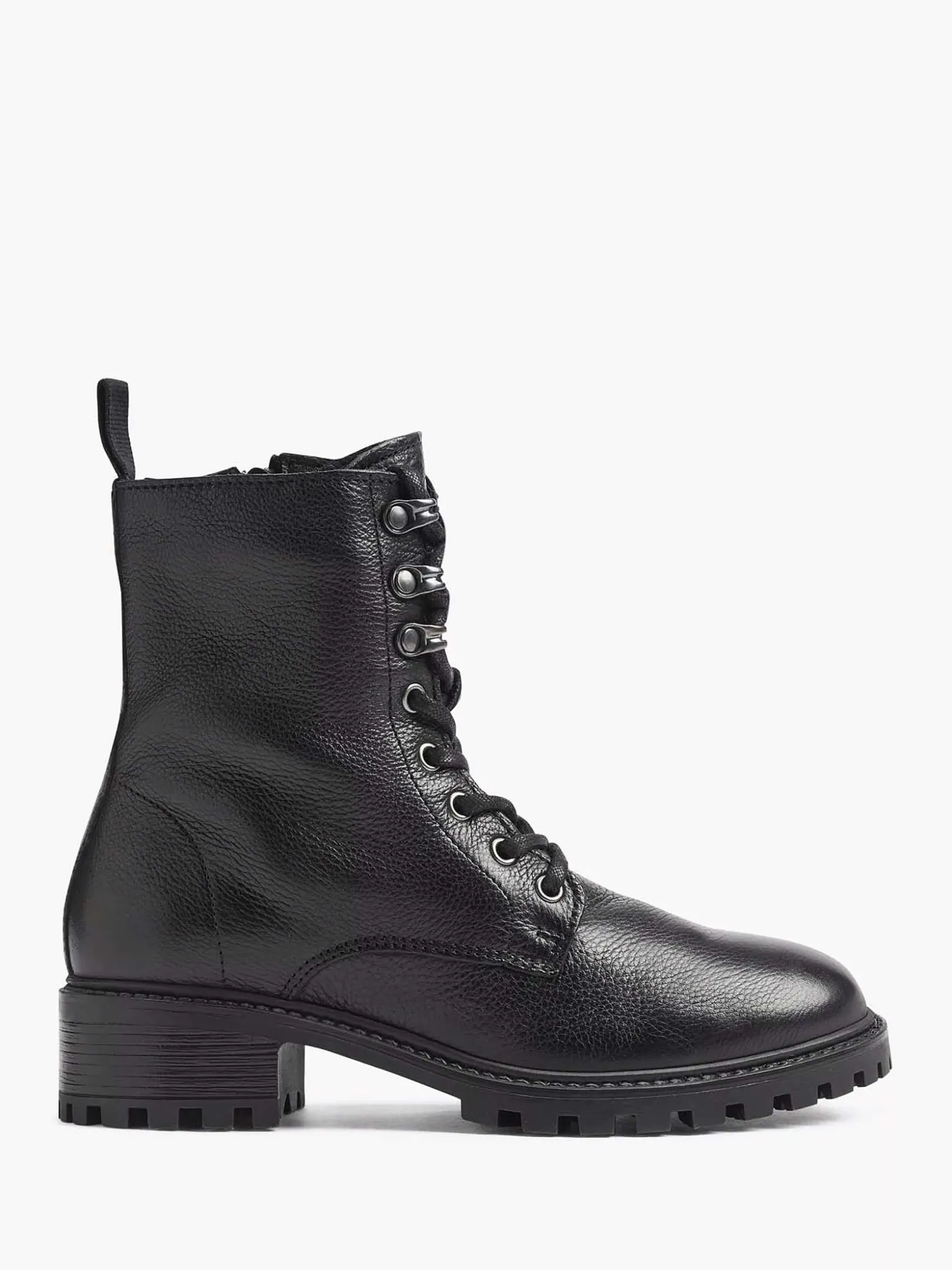 5th Avenue Zwarte Leren Veterboot-Dames Enkellaarzen & Boots
