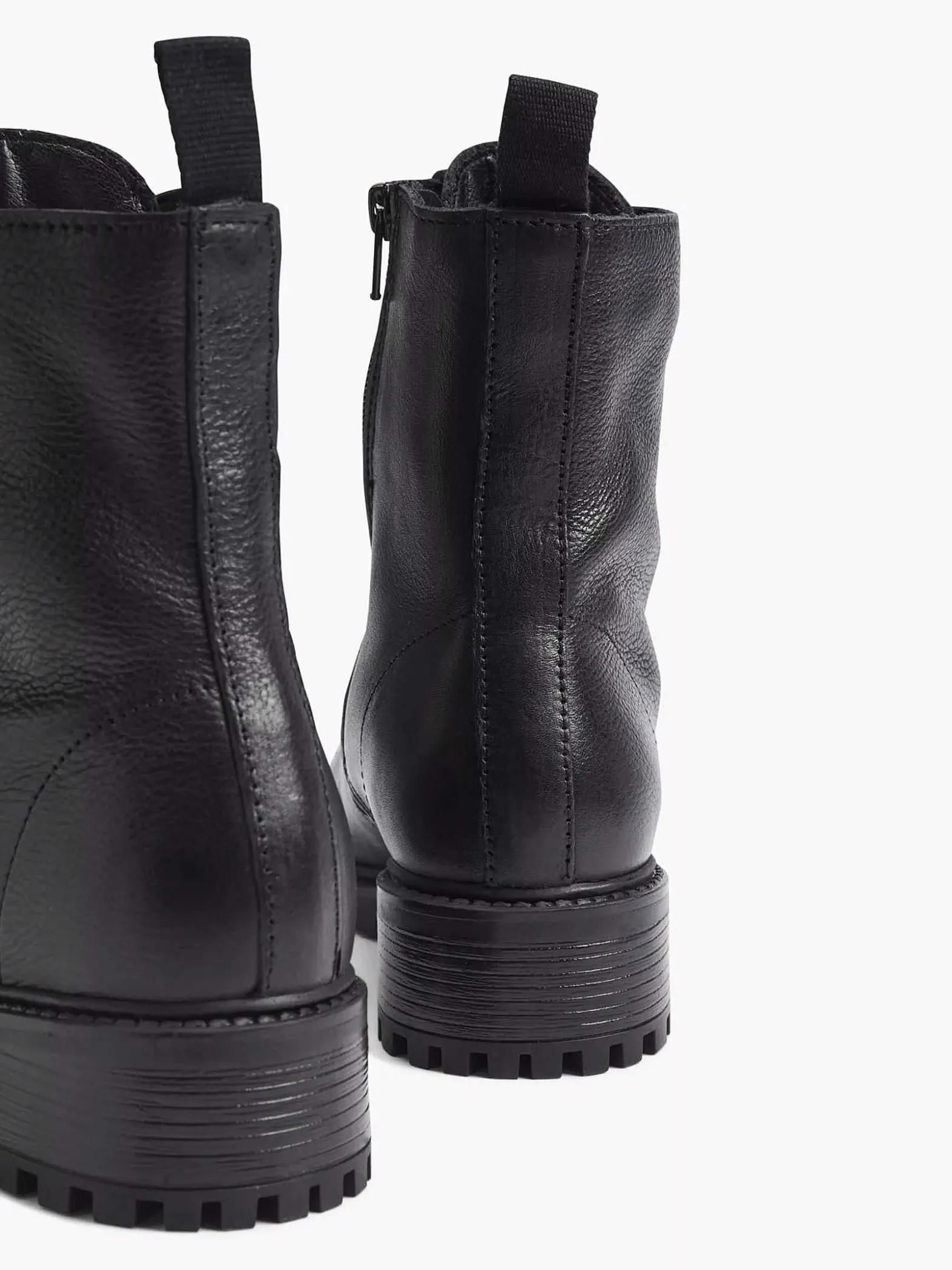 5th Avenue Zwarte Leren Veterboot-Dames Enkellaarzen & Boots