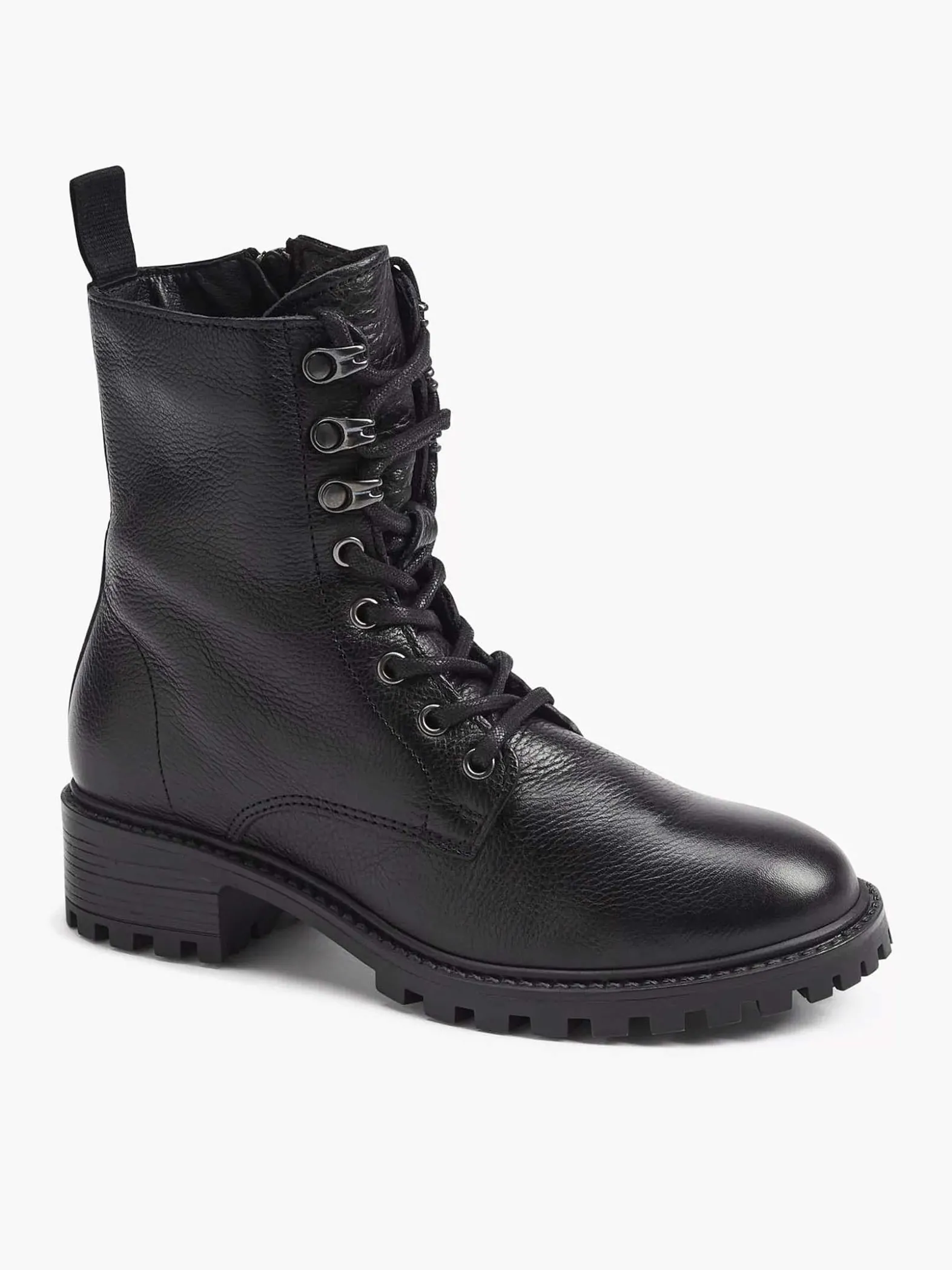 5th Avenue Zwarte Leren Veterboot-Dames Enkellaarzen & Boots