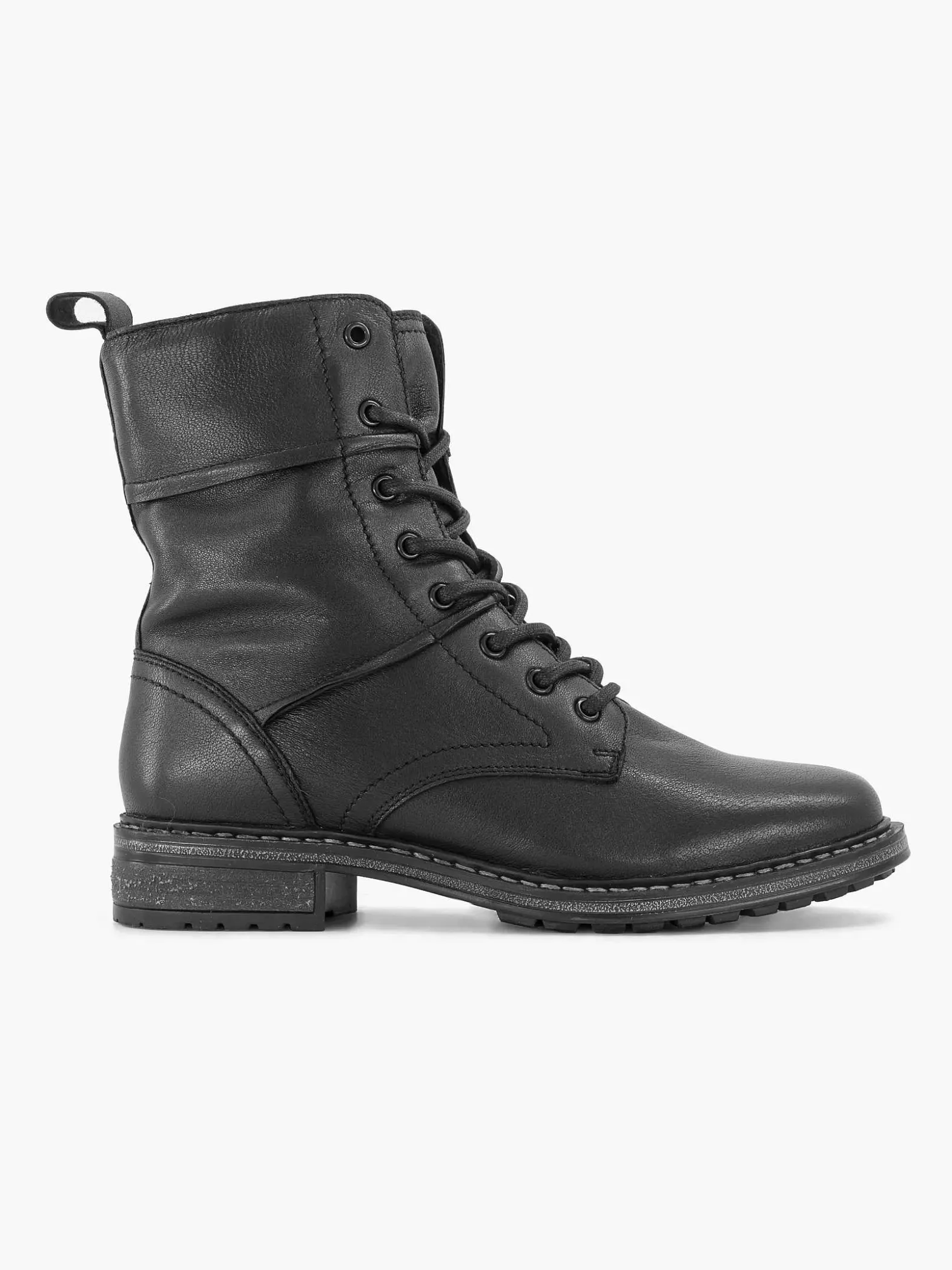 5th Avenue Zwarte Leren Veterboot-Dames Enkellaarzen & Boots
