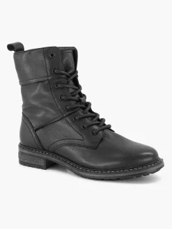 5th Avenue Zwarte Leren Veterboot-Dames Enkellaarzen & Boots