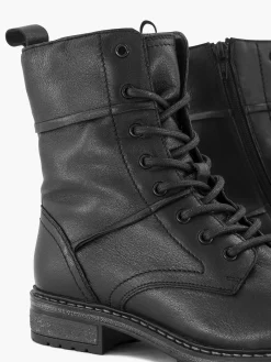 5th Avenue Zwarte Leren Veterboot-Dames Enkellaarzen & Boots
