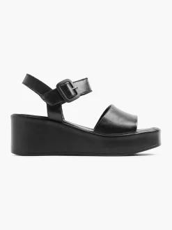 5th Avenue Zwarte Platform Leren Sandaal-Dames Sandalen