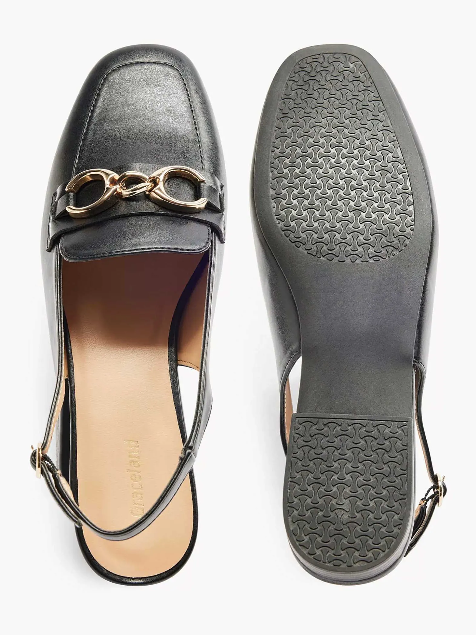 Graceland Zwarte Platte Slingback Sierketting-Dames Instappers
