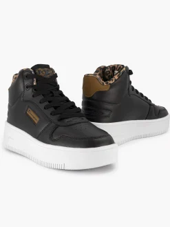 Champion Zwarte Rebound Platform Mid Animalier-Dames Sneakers