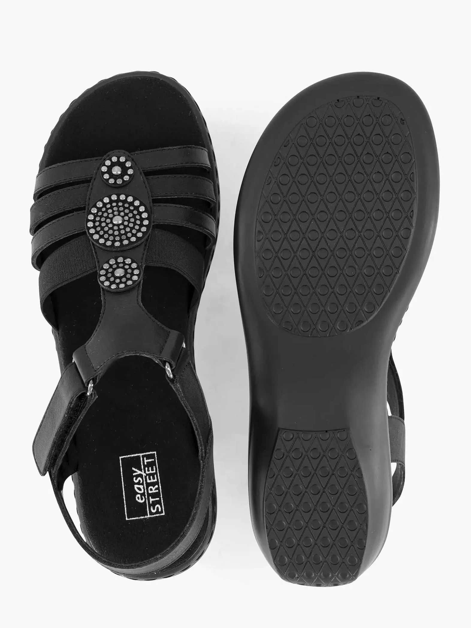 Easy Street Zwarte Sandaal Klittenband-Dames Comfort Schoenen