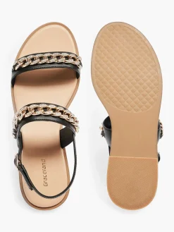 Graceland Zwarte Sandaal Sierketting-Dames Sandalen