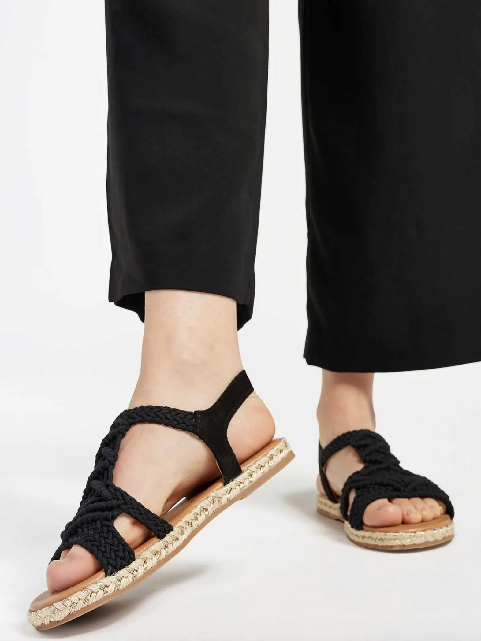 Graceland Zwarte Sandaal Touw-Dames Sandalen