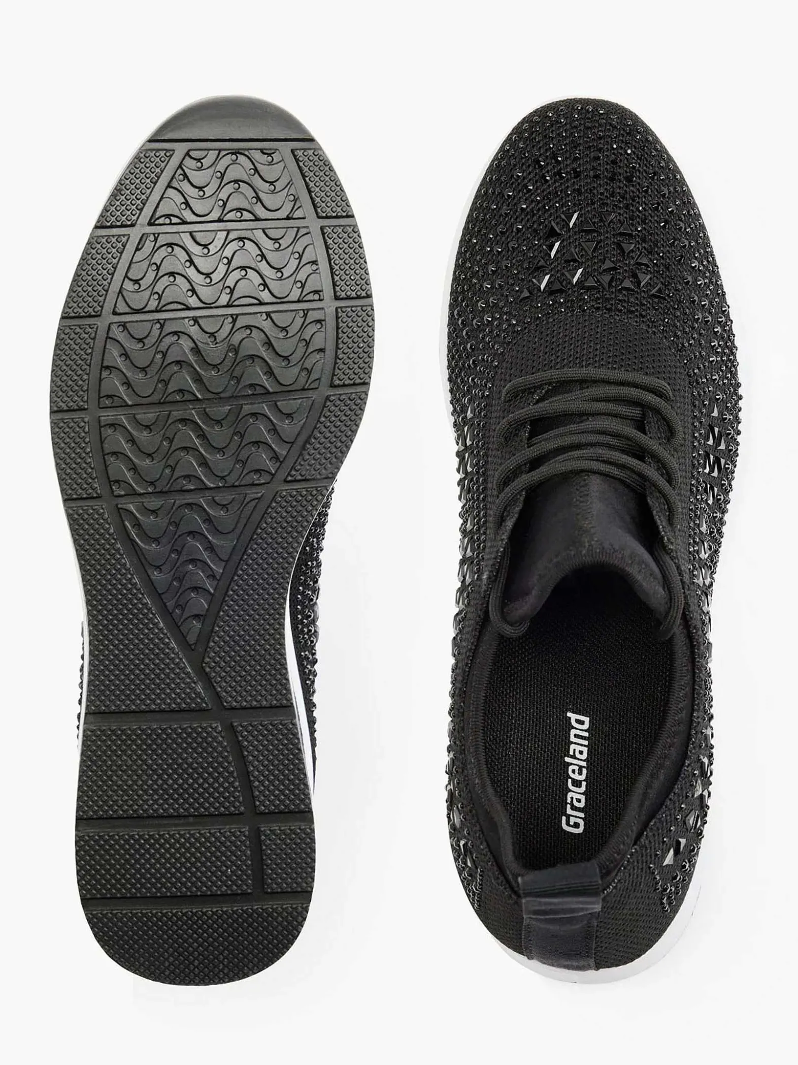 Graceland Zwarte Sneaker Steentjes-Dames Sneakers