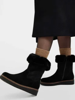 Medicus Zwarte Suede Comfort Enkelboot Gevoerd-Dames Comfort Schoenen