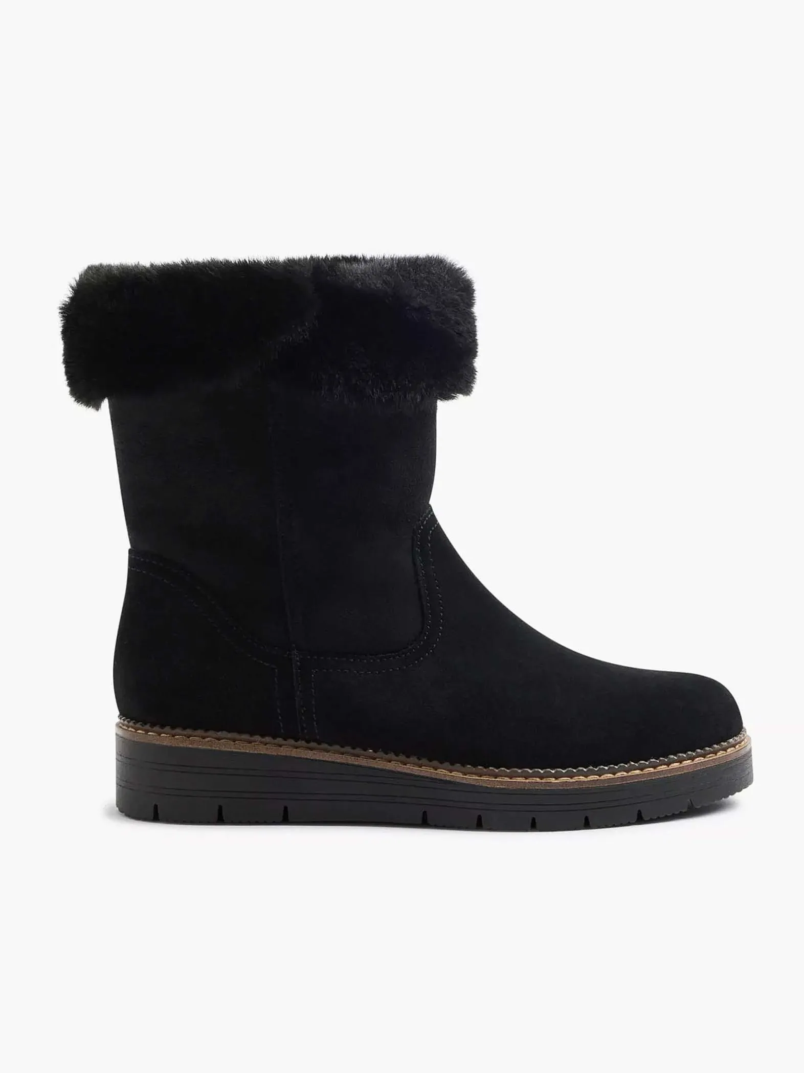 Medicus Zwarte Suede Comfort Enkelboot Gevoerd-Dames Comfort Schoenen