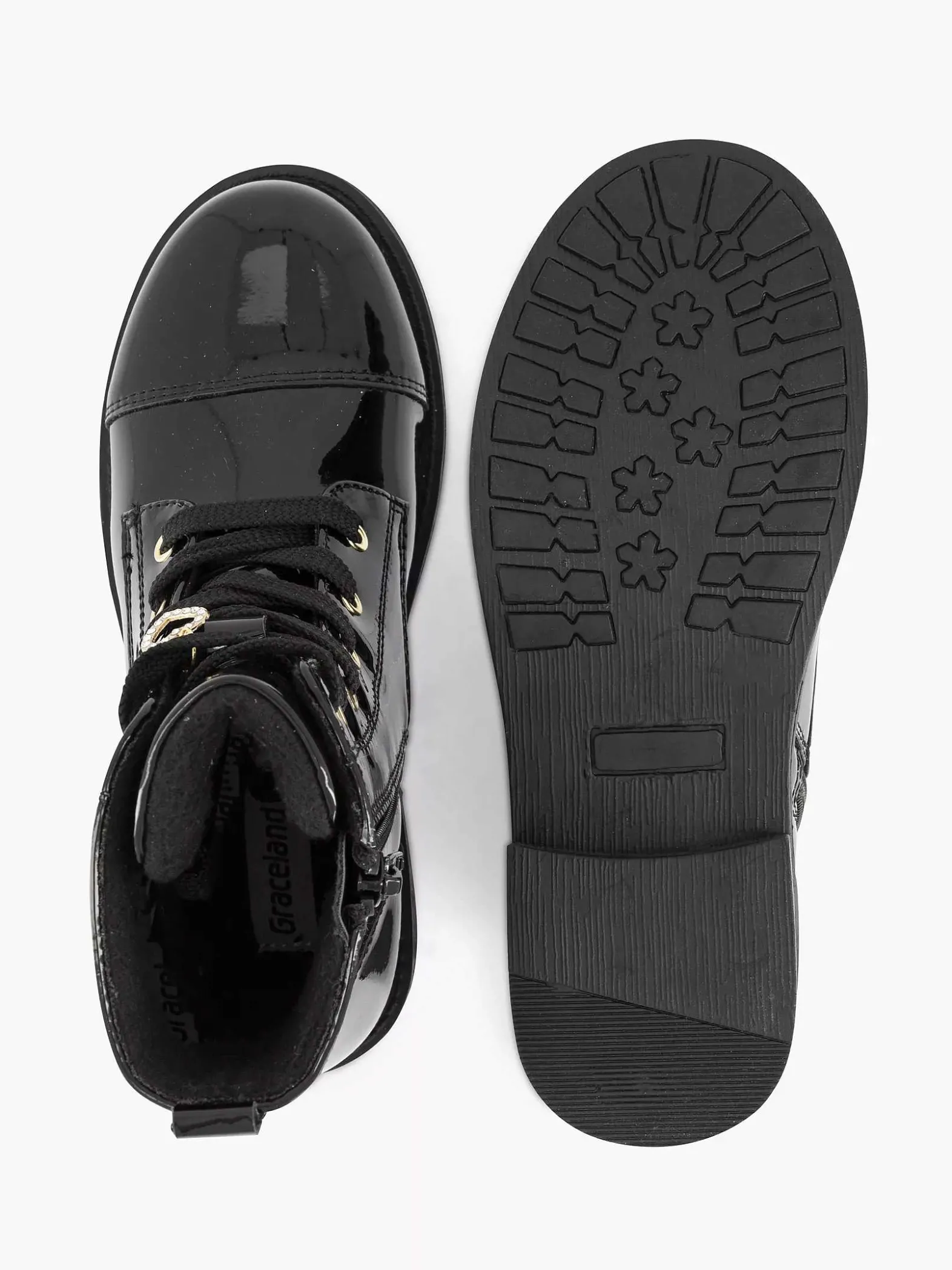 Graceland Zwarte Veterboot Lak-Kinderen Jongensschoenen