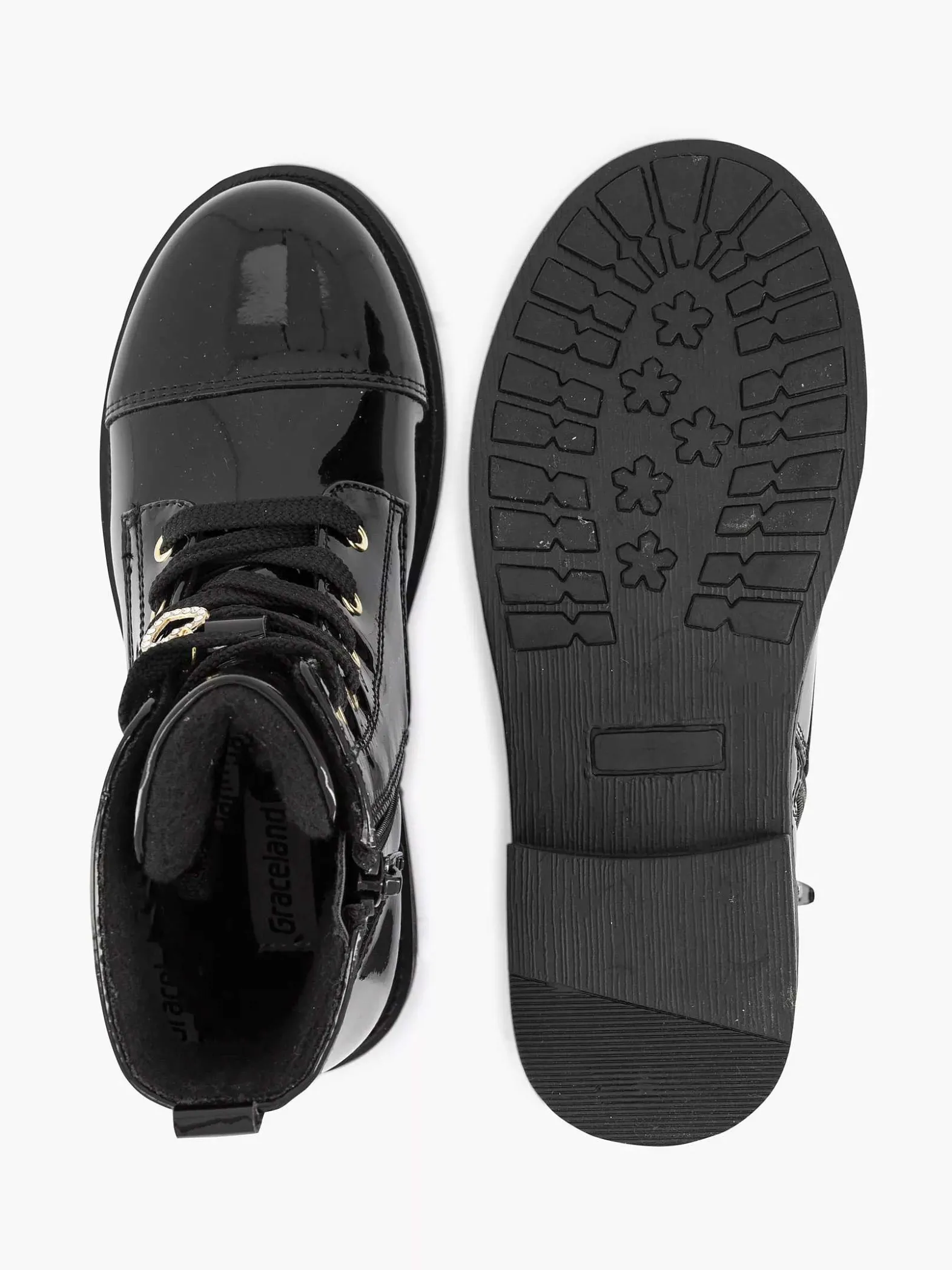 Graceland Zwarte Veterboot Lak-Kinderen Jongensschoenen